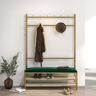 Homary Entryway Hall Tree with Shoe Storage Bench Green Velvet Upholstered Gold Clothing Rack