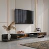 Homary 110.2" Black Modern Extendable TV Stand Glass Door Media Console with LED Light & Drawer