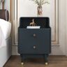 Homary Blue Nightstand Modern Nightstand Stylish Bedside Table with 2 Drawers with Shelf