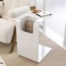 Homary Oak Wood C-Style End Table with Magazine Rack Organizer C Side Table in White