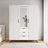 Homary Aro Modern 3 Door Mirrored Armoire Dresser with Shelves & Drawers Tall Wardrobe Closet