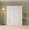 Homary Modern Luxury White Wide Armoire Clothes Cabinet with 3 Drawers & 6 Doors