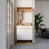 Homary Natural & White  Modern Shoe Cabinet with 5 Shelves 2 Drawers 2 Doors Entryway Shoe Storage with Rich Storage