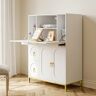 Homary 39.4" Modern White & Glod Secretary Desk with 3 Drawers and 3 Doors Flip Design