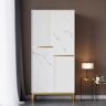 Homary Modern White Closet with Sliding Doors Wardrobe with Shelves & Hanging Rod