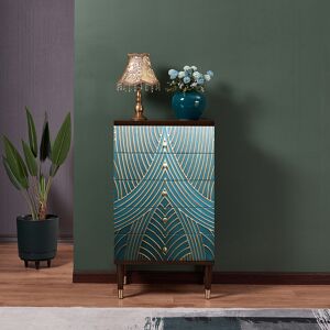 Homary Novel Blue Cabinet Gold-Painted 5-Drawer Chest in Large