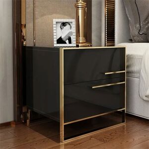 Homary Cylina Modern 2 Drawers Black Lacquer Nightstand in Gold