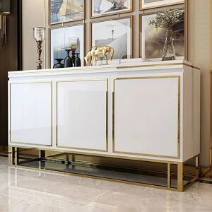 Homary Medally 59" White Wood Sideboard Buffet Cabinet with Storage 3 Doors Gold Base