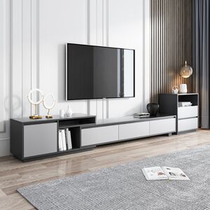 Homary Modern Black Wood Retracted & Extendable TV Stand with 3-Drawer  Up to 120"