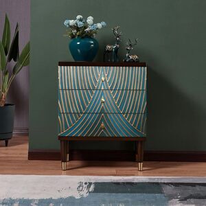 Homary Novel Blue Cabinet Gold-Painted 3-Drawer Chest in Small