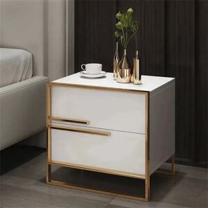 Homary Cylina Modern 2 Drawers White Lacquer Nightstand Square Bedside Table in Gold, Left