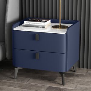 Homary Modern Nightstand with 2 Drawers Bedroom Nightstand in Deep Blue, Faux Marble Top