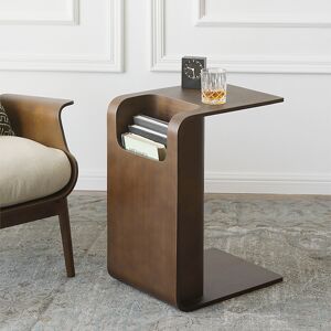 Homary Oak Wood C-Style End Table Decorative Cocktail Table with Magazine Rack Organizer C Side Table in Walnut