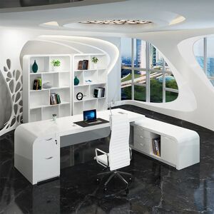 Homary Chicent White L-shaped Modern Executive Desk with Ample Storage Right Hand Office Furniture(63'')
