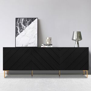 Homary Modern 70.9" Black Buffert Sideboard Table with Gold Legs & 3 Doors