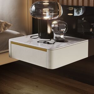 Homary Modern White Floating Nightstand 1 Drawer Bedside Table with Sintered Stone Top Set of 2