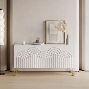 Homary Modern White Credenza Cabinet 3-Door Wavy Pattern Sideboard Acrylic Legs