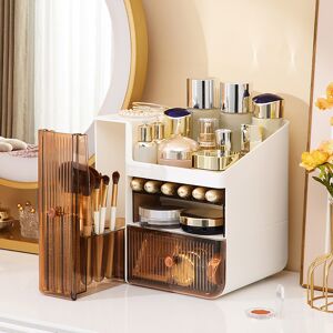 Homary Makeup Organizer Desk Storage Display Box with 2 Drawers in White