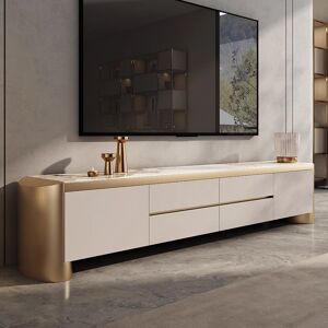 Homary Modern 78.7" Off White & Gold TV Stand Sintered Stone Top with Storage for TVs up to 75"