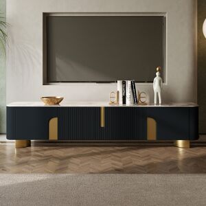 Homary Artus Modern Black TV Stand Stone Top 4 Doors with Storage Media Console TVs up to 85"