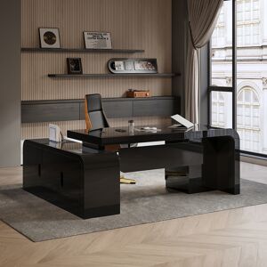 Homary Chicent L-shaped Modern Executive Desk with Ample Storage Right Hand in Black Office Furniture (70.9'')