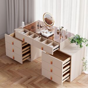 Homary Extendable Makeup Vanity with Jewelry Storage Retractable Champagne Dresser Closet Island