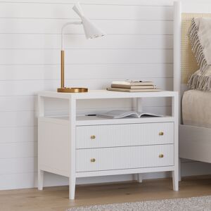 Homary 30" Wide Long Modern Smart Nightstand Fluted Bedside Table with 2 Drawers & Charging Station in Gold Handles