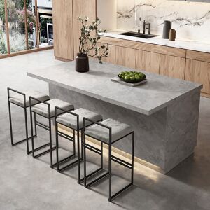 Homary 72" Japandi Kitchen Island with Seating Gray Wooden Storage Kitchen Cabinet & 4 Counter Stools