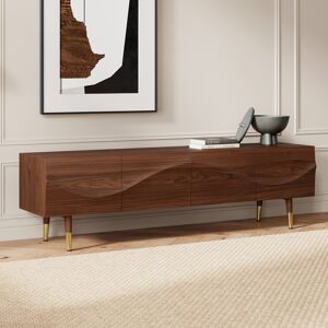 Homary Lake Mid Century TV Stand with Wavy Design Walnut Storage 4 Drawers for TVs Up to 75"