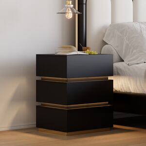 Homary Smart 3-Drawer Nightstand with Charging Station Bedside Table with Light in Black