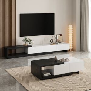 Homary Living Room Cabinet Set 100.4" Extendable TV Stand & 68.9" Retracted Coffee Table Set