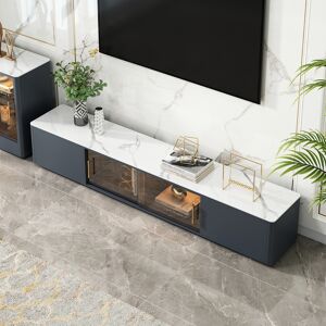 Homary Modern Dark Gray TV Stand Stone Top 4-Drawer Glass Doors Media Console in Large