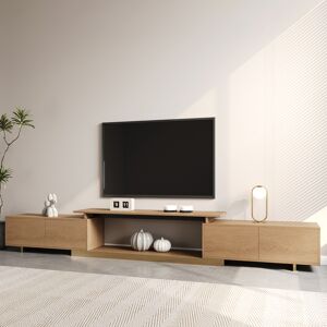 Homary Mordelle Natural Modern Rectangle Glossy Extendable TV Stand Storage for 65 to 85" TV