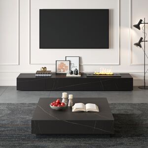 Homary Electric Fireplace Humidifier TV Stand Faux Marble with Remote Control for TVs Up to 75" & 39" Square Coffee Table Set