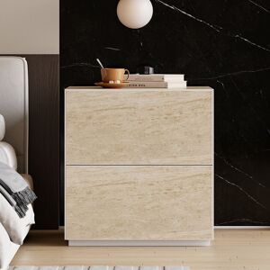 Homary Modern 24"W Faux Travertine Nightstand 2 Drawer Bedside Table