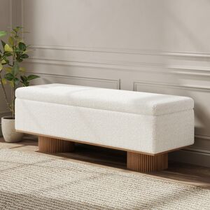 Homary Storage Entryway Bench Boucle & Wood Entryway Furniture in White