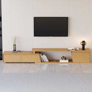 Homary Fero Minimalist Natural Rectangle Extendable TV Stand with 3 Drawers Up to 120"
