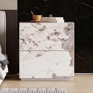 Homary Modern 24"W Sintered Stone Nightstand 2 Drawer Bedside Table Set of 2