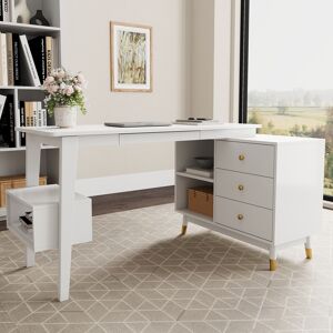 Homary Ultic White L Shaped Home Office Desk Desk with Storage Drawers & Shelf Computer Desk (47.2'')