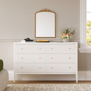 Homary 47" Fluted White 6-Drawer Dresser with Charging Station