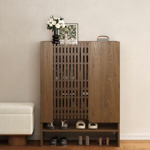 Homary Solid Wood Shoe Rack for Entryway in Walnut 5-Tier Shoe Storage Cabinet for Closet