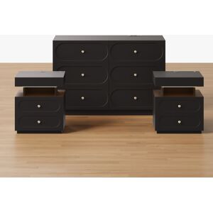 Homary Krila Black 6-Drawer Dresser & 2 Smart Nightstands Set
