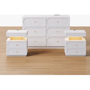 Homary Krila White 6-Drawer Dresser & 2 Smart Nightstands Set