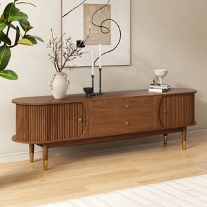 Homary 72'' Ash Wood Fluted TV Stand Mid Century Modern Media Console with Storage in Walnut