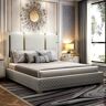 Homary Modern Upholstered King Bed Polished Gold and Faux Leather Headboard Included