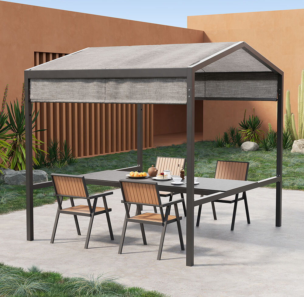 Homary Outdoor Patio Adjustable Height Aluminum Dining Table with Canopy Convert to Bar Table