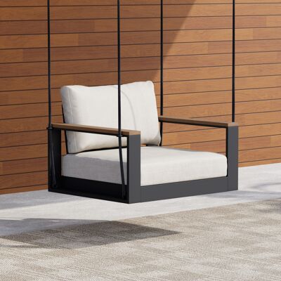 Homary Tevara Solid Wood Outdoor Hanging Chair Sofa Porch Swing Bench in Gray Cushion & Pillow Included Homary Tevara Solid Wood Outdoor Hanging Chair Sofa Porch Swing Bench in Gray Cushion & Pillow Included