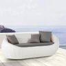 Homary White Woven Rattan Round 75.2" Outdoor Sofa with Cushion & Pillow and Curved Back