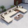 Homary 8Pcs Outdoor Teak Modular Sofa Beige Patio Sectional Conversation Set with Coffee Table