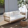Homary Ropipe Boho 2-Seater Khaki Woven Rope Outdoor Patio Swing Sofa with White Cushion